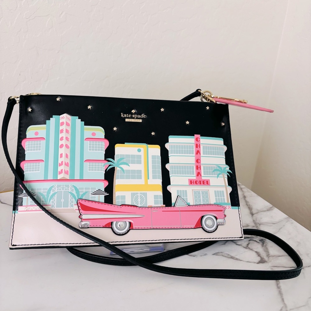 Kate Spade Black Crossbody Bag with Colorful Cityscape
